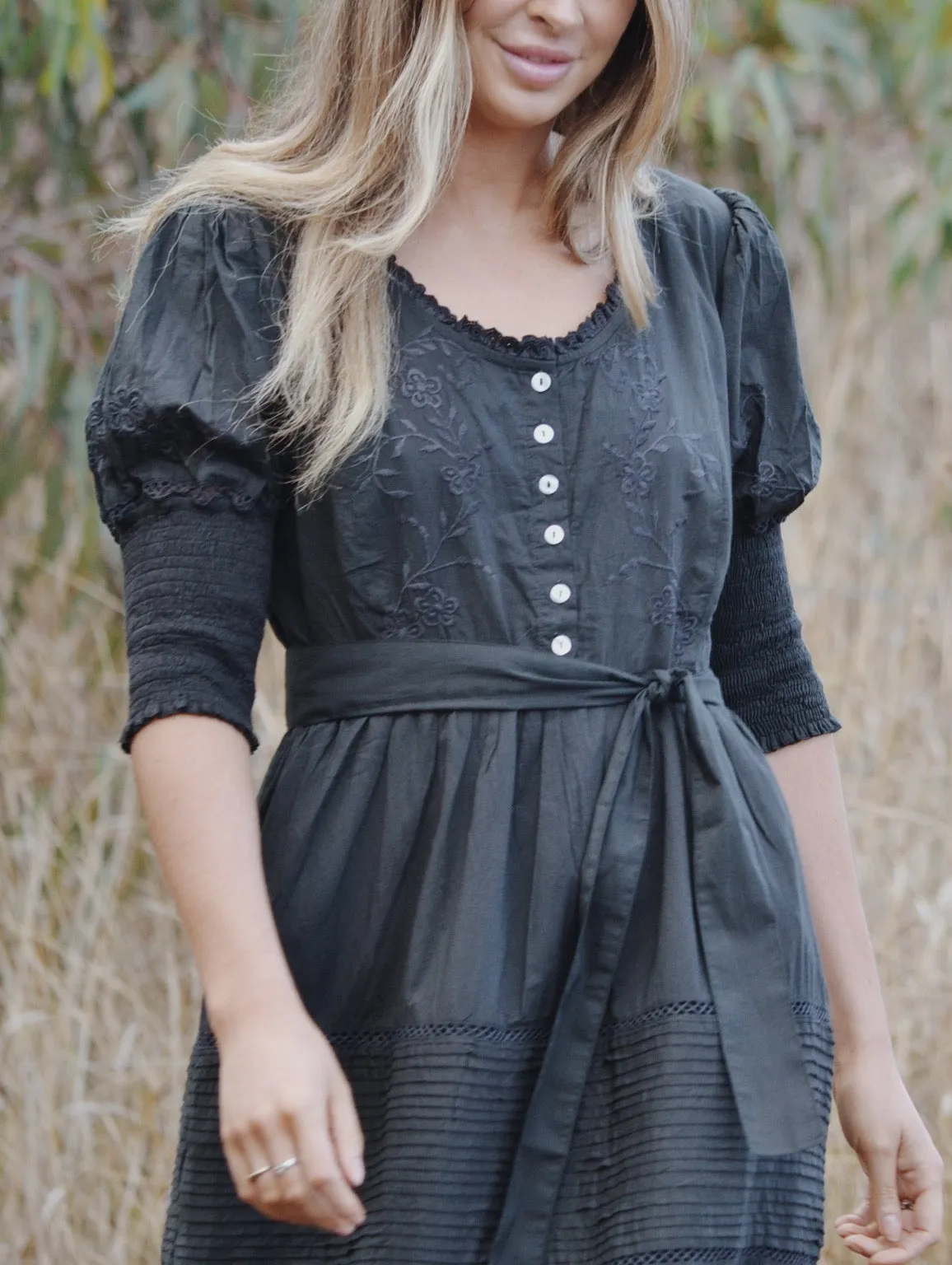 100% RECYCLED COTTON - AUGUSTINE MAXI DRESS WASHED BLACK