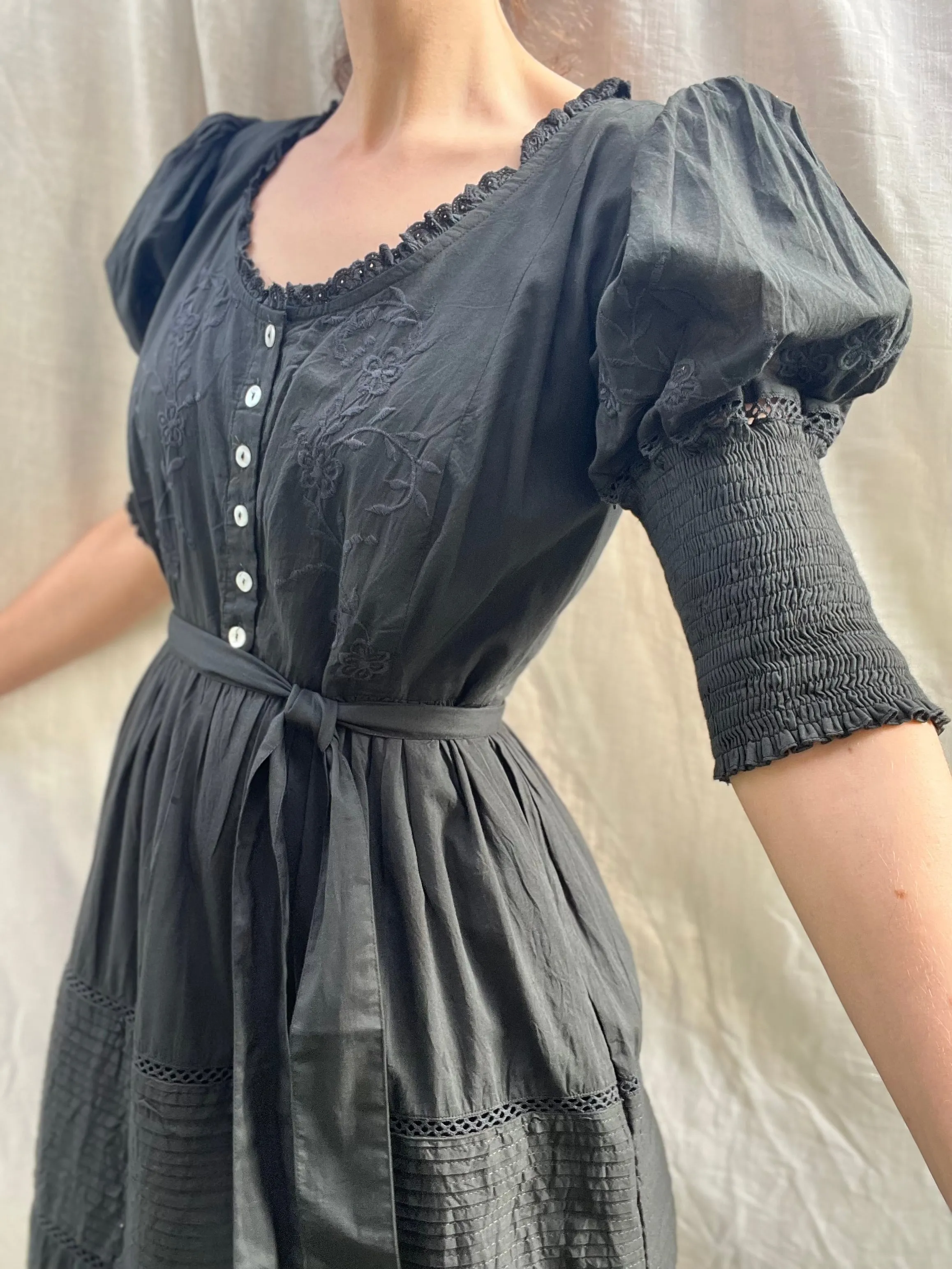 100% RECYCLED COTTON - AUGUSTINE MAXI DRESS WASHED BLACK