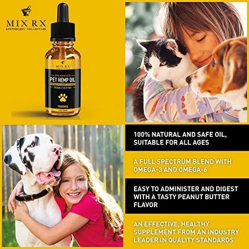 (2 Pack | 1000mg) Hemp Oil for Dogs Cats Pets, Organic Calming Dog Treats for Separation Anxiety Pain Relief - Natural Hemp Extract Stress Sleep Aid - Zero THC CBD Cannabidiol - Joint Hip Supplements