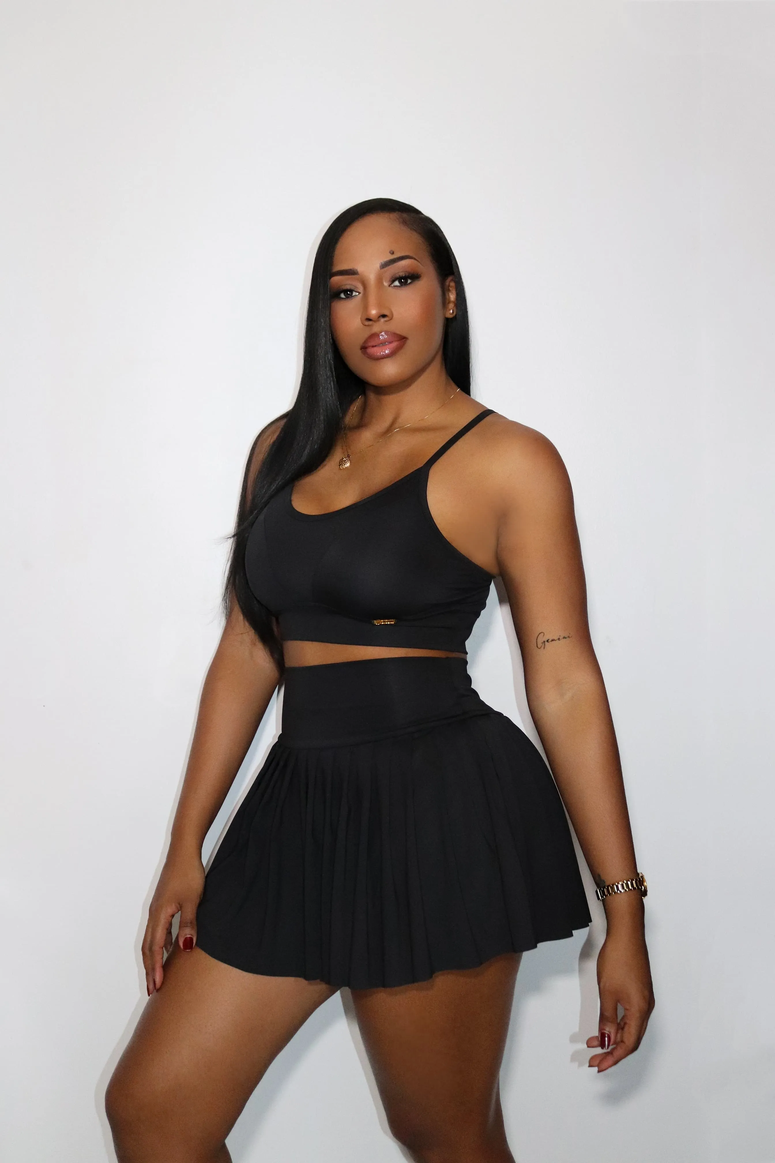 Black Pleated Sweat Short set