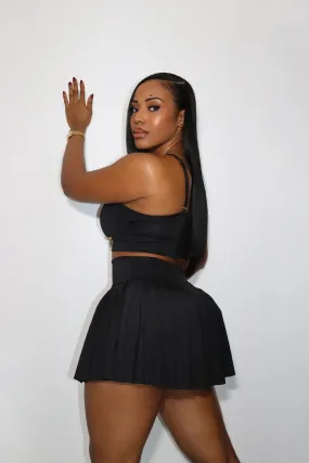 Black Pleated Sweat Short set