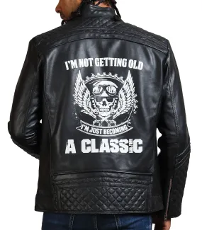 Diamond Quilted Skull Leather Jacket I'm Not Getting Old I'm Just Becoming a Classic Design