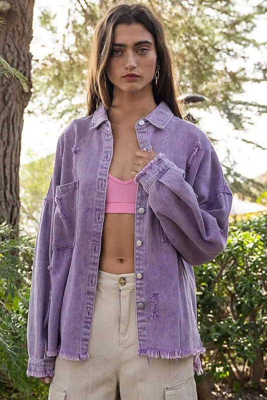 Fringe Distressed Oversized Jacket Shacket