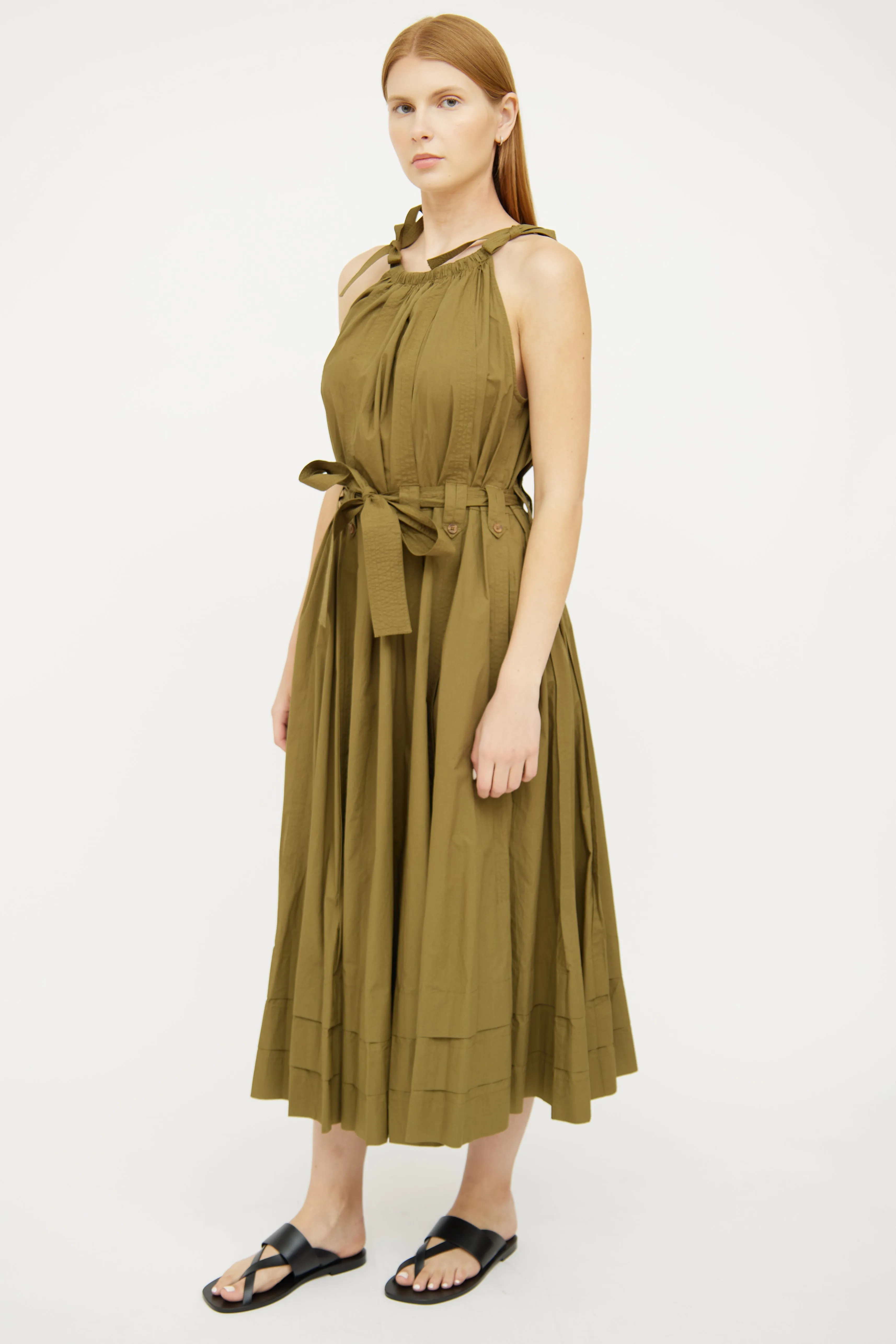 Green Cotton Sleeveless Dress