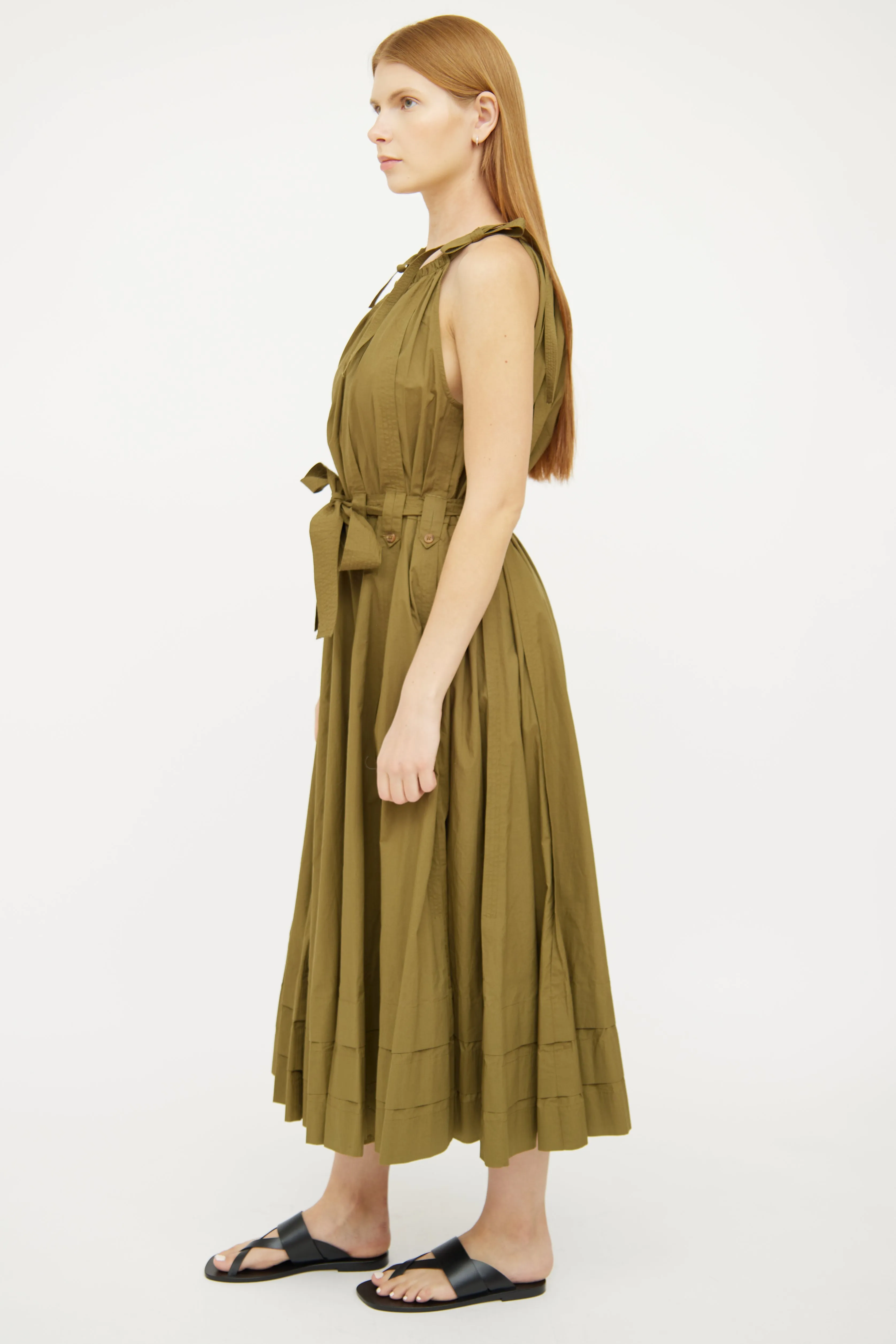 Green Cotton Sleeveless Dress