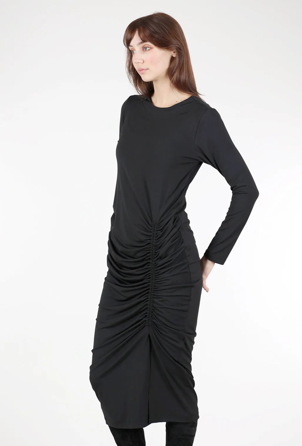 Matte Gather Dress, Black