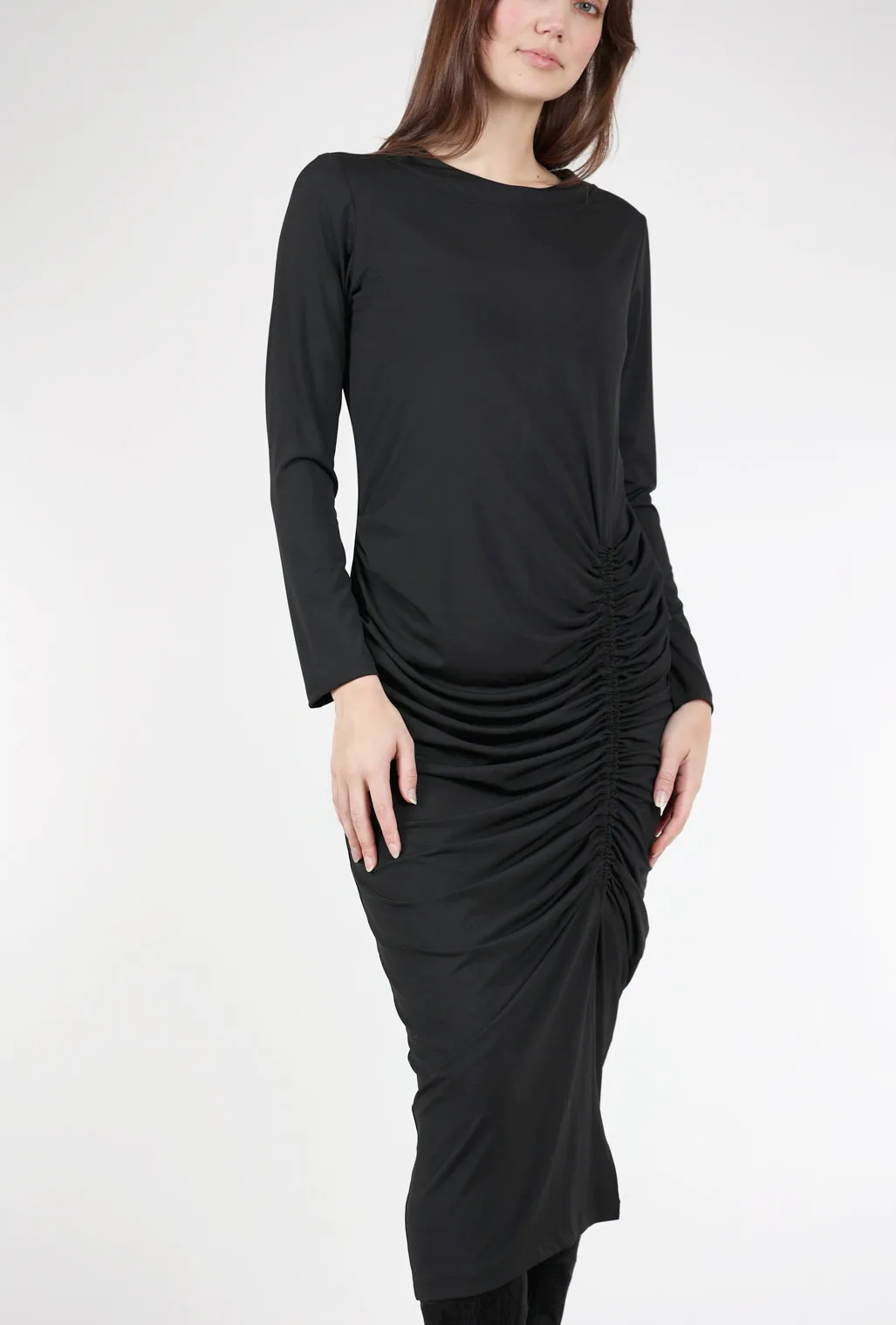 Matte Gather Dress, Black