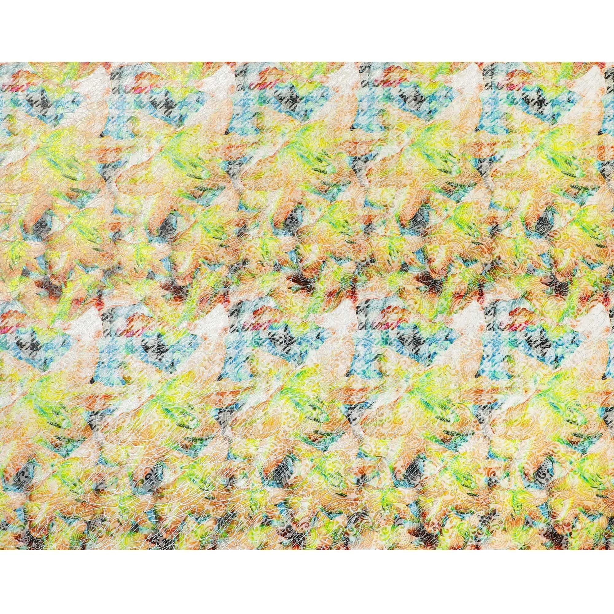 Multicolor Italian Premium silk chiffon dirac (makmal) fabric with velvet jacquard in floral design-D8655