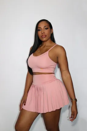 Peach pleated Sweat short set