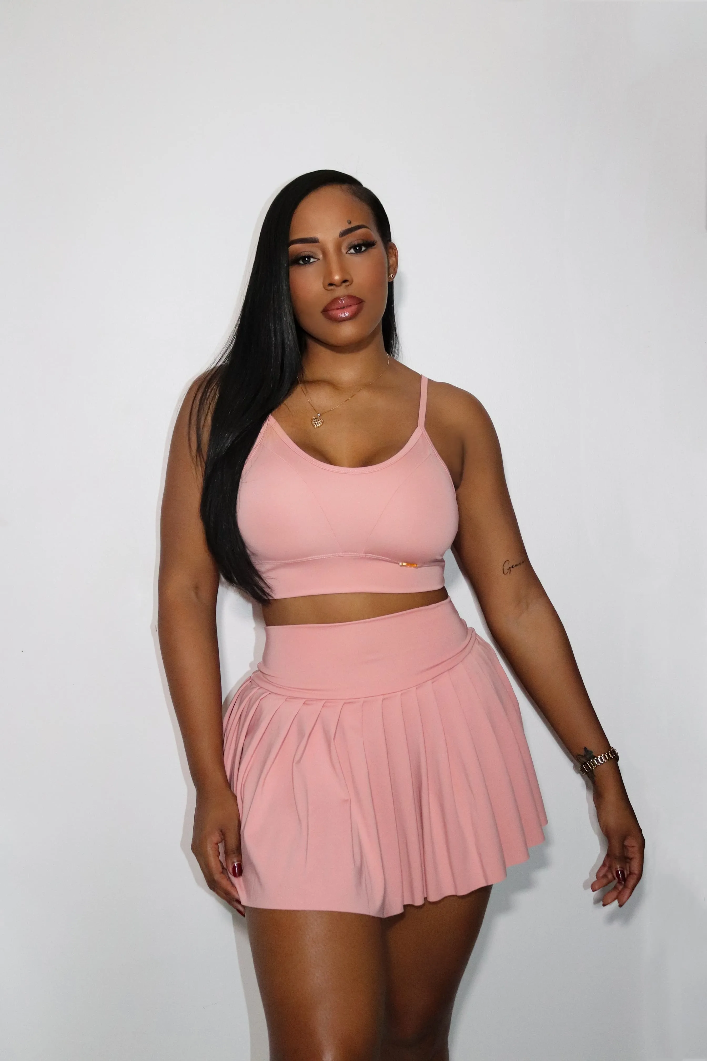 Peach pleated Sweat short set