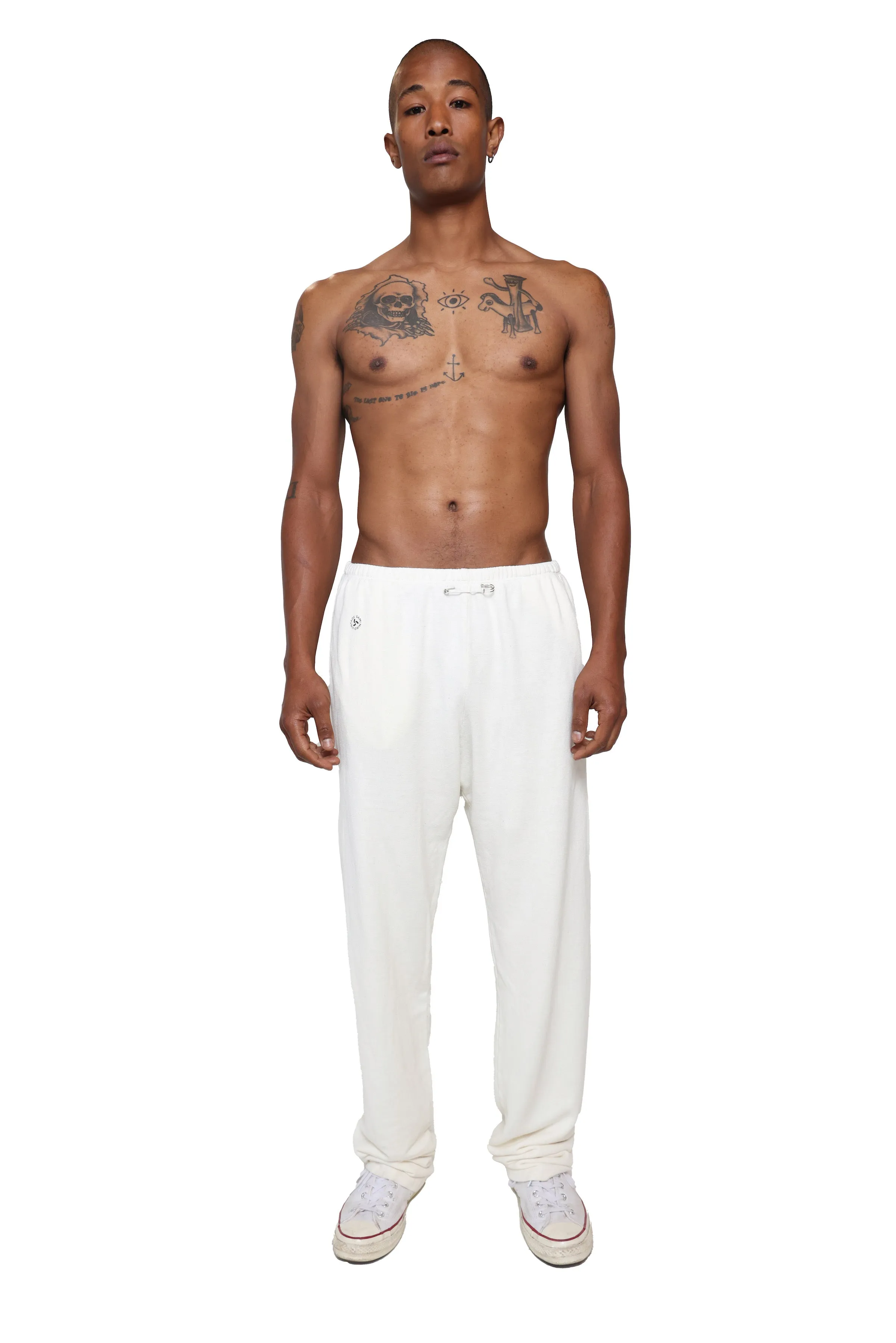 SAFETY PIN SWEATPANTS IN WHITE TERRY