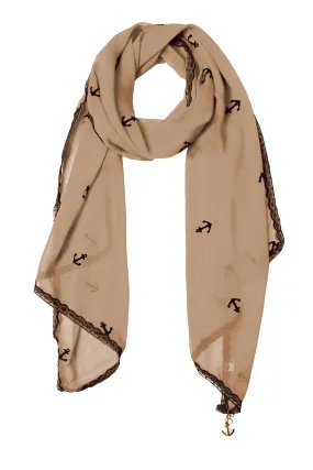 Tan Vintage Nautical Anchor Print Multi-color Scarf
