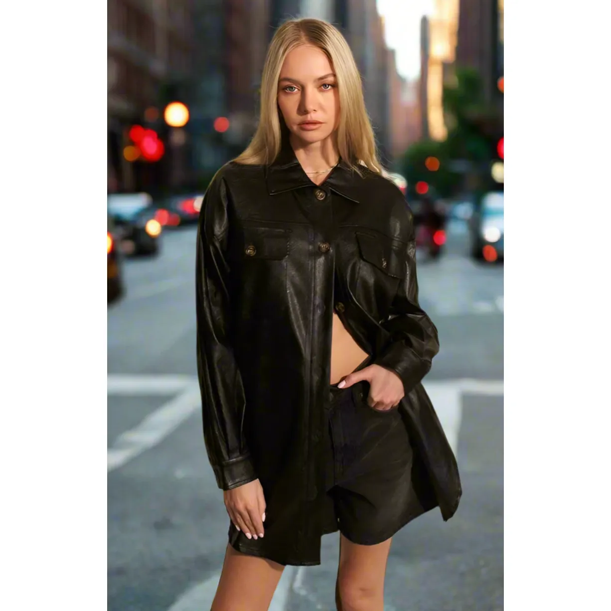 The Melrose Black Faux Leather Shacket