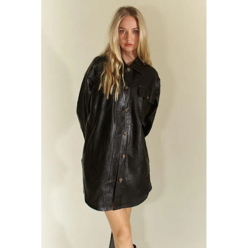 The Melrose Black Faux Leather Shacket