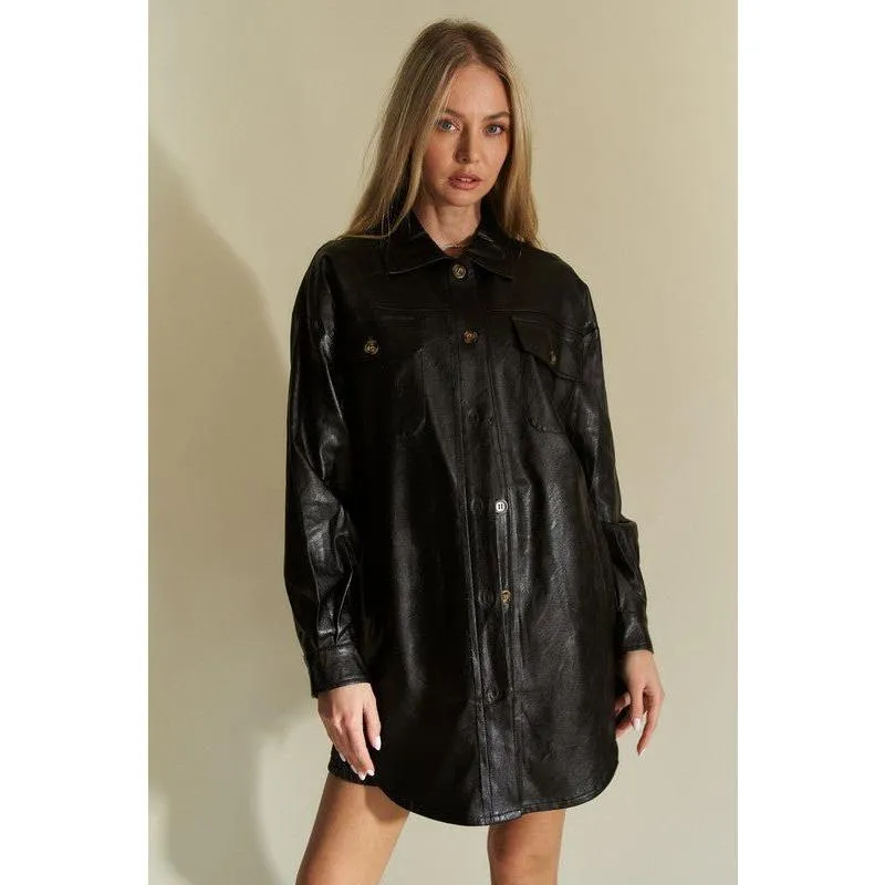 The Melrose Black Faux Leather Shacket